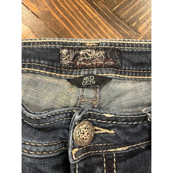 Silver Jeans Aiko Capri Women 33 Thick Stitch Y2K 90s Western Cowgirl Fringe - Picture 2 of 16